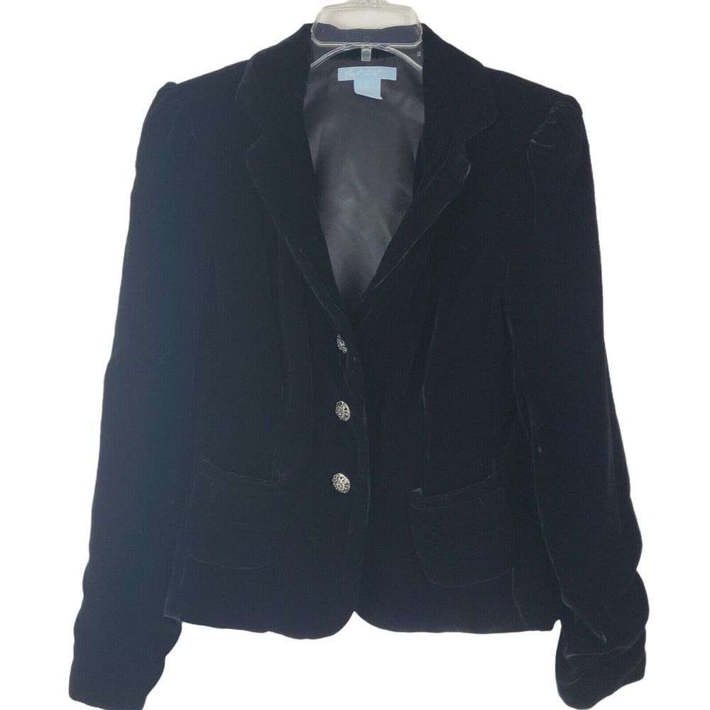 Fresh Twist Womens Size 8 Black Silk Blend Velvet Dinner Blazer Formal Jacket